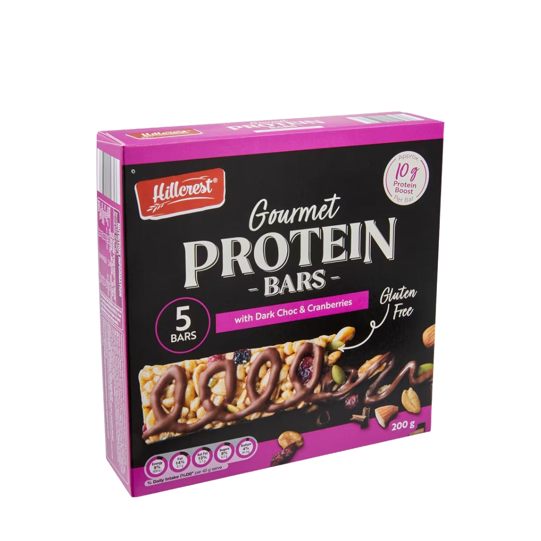 Hillcrest Gourmet Protein Bars – Dark Chocolate & Cranberry (Pack of 5)