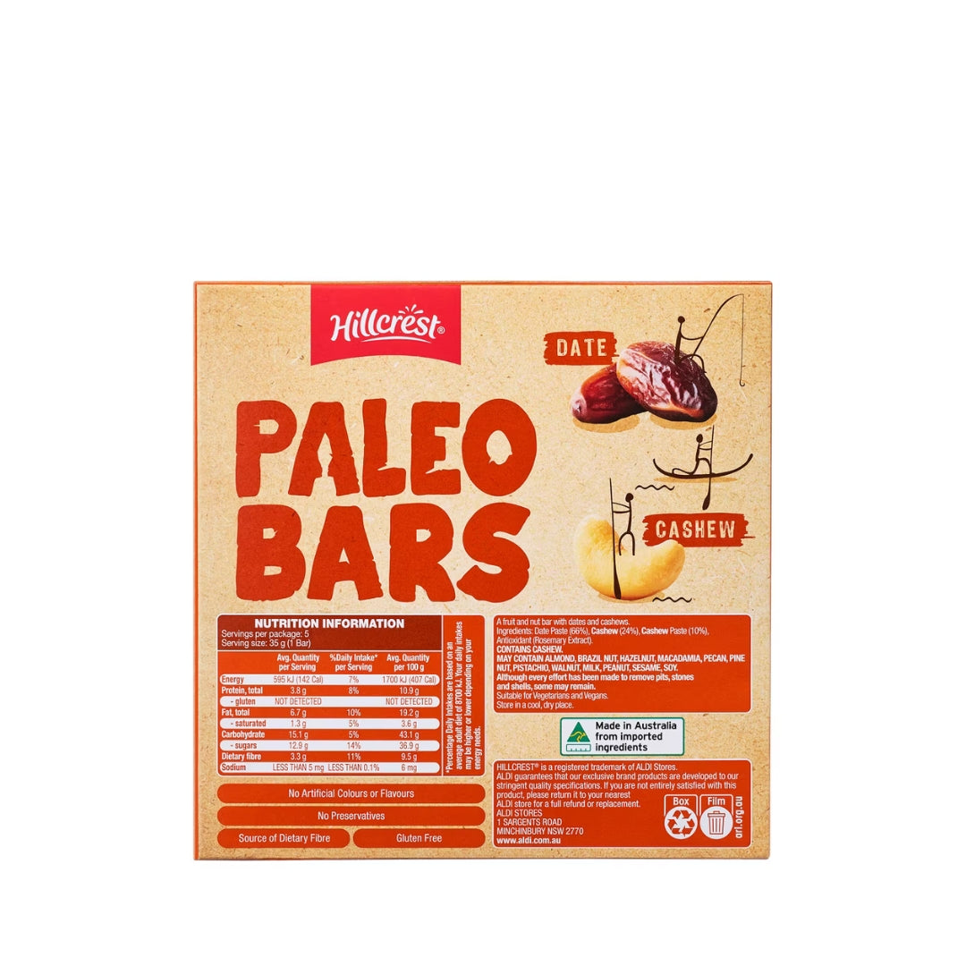 Hillcrest Paleo Bars – Date & Cashew (Pack of 5)